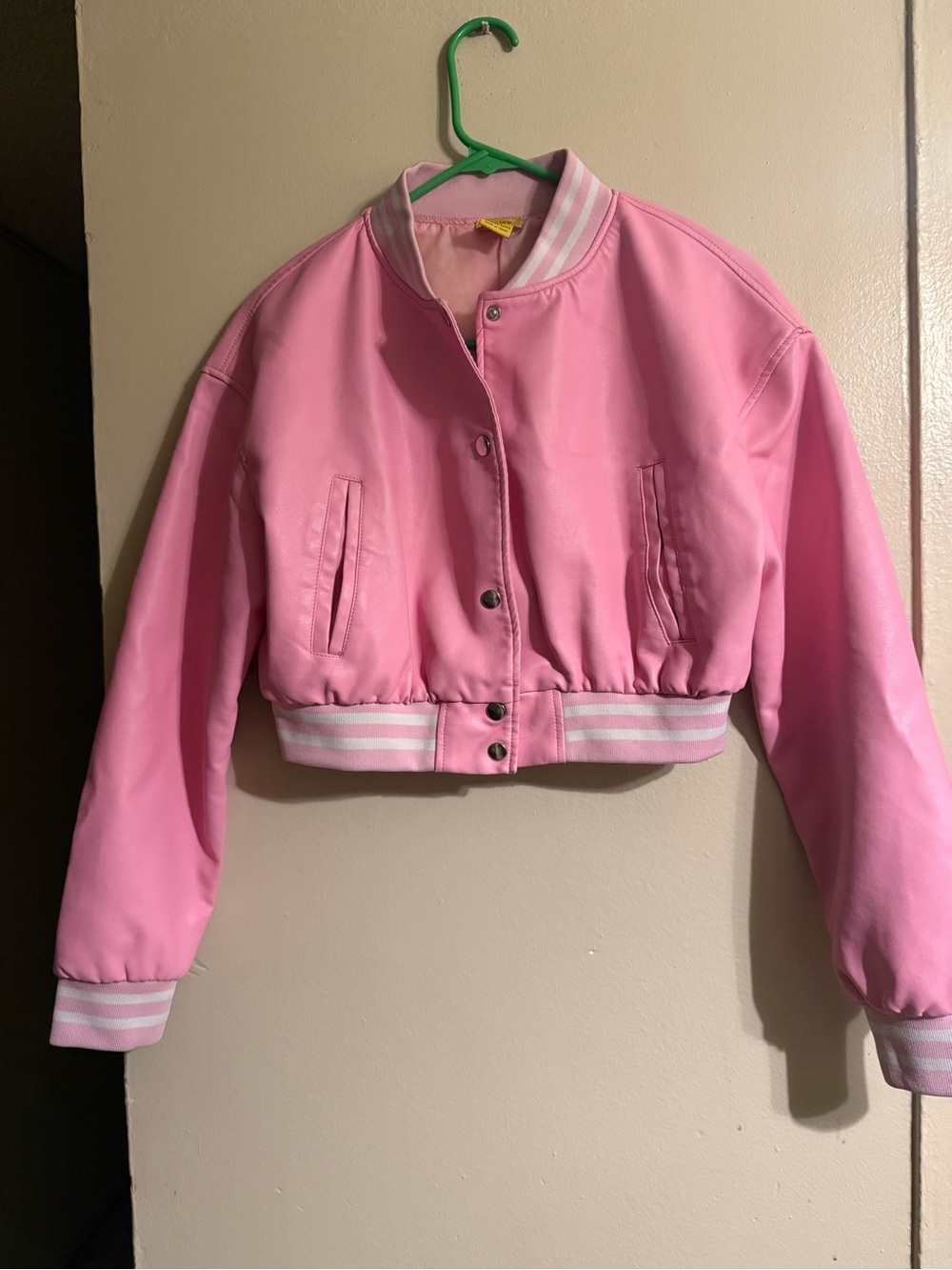 Daisy Pink Cropped Varsity Bomber Jacket